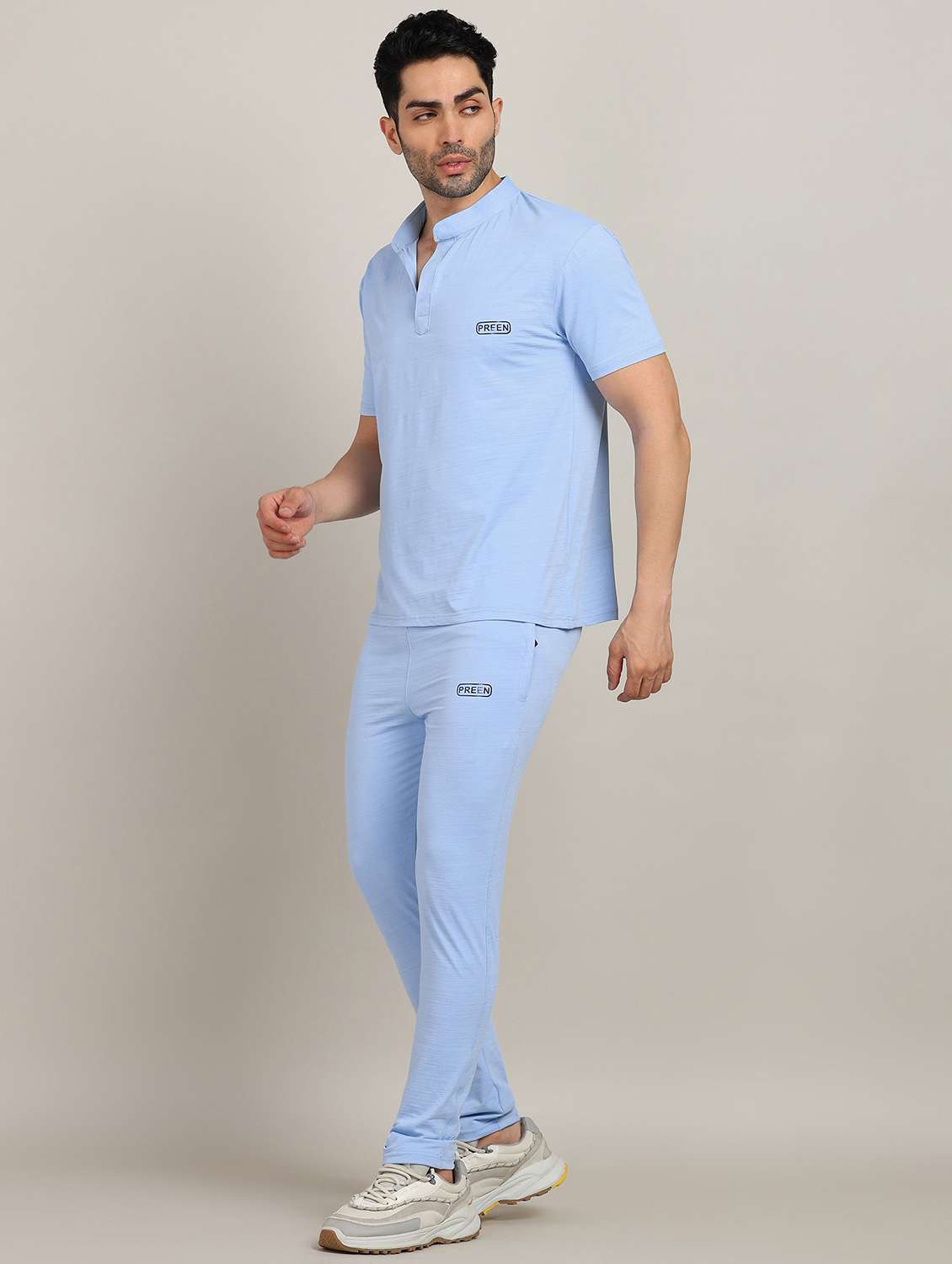 men solid short sleeve full length co-ord set - 22224322 -  Standard Image - 1