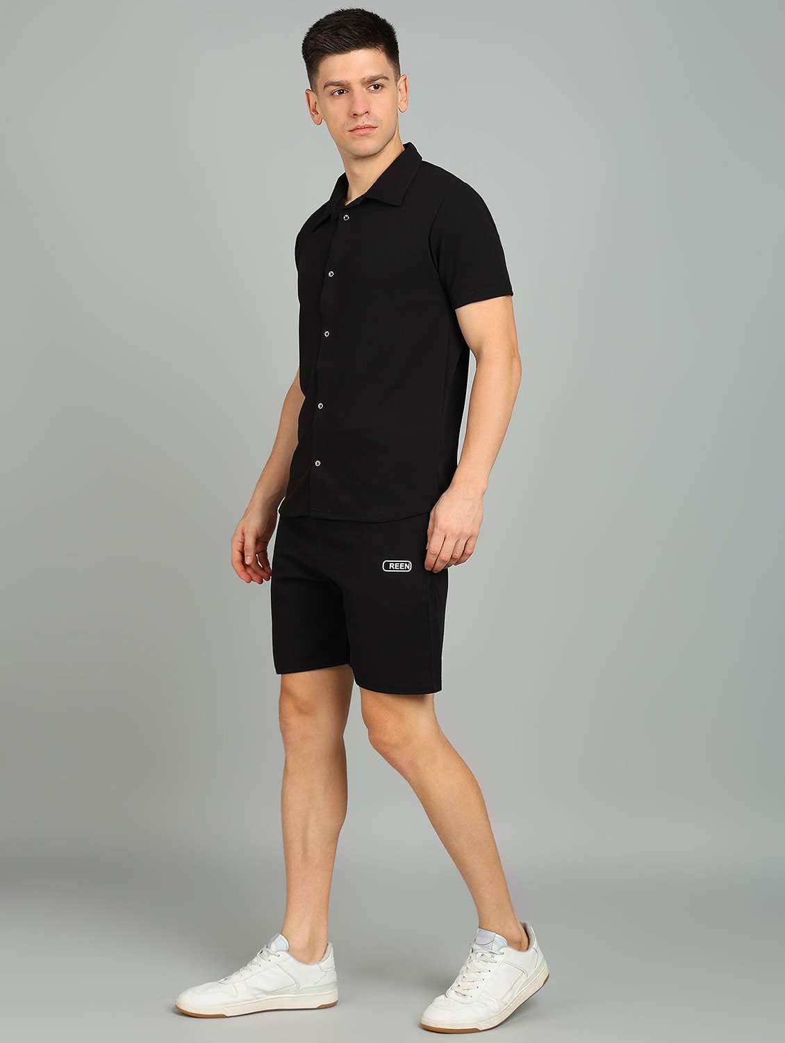 men solid short sleeve shorts & shirt co-ord set - 22224323 -  Standard Image - 1