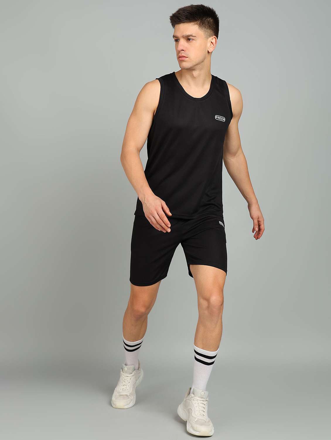 men solid sleeveless shorts & t-shirt co-ord set - 22224331 -  Standard Image - 1