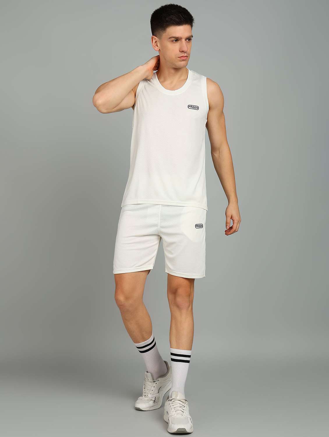 men solid sleeveless shorts & t-shirt co-ord set - 22224332 -  Standard Image - 1