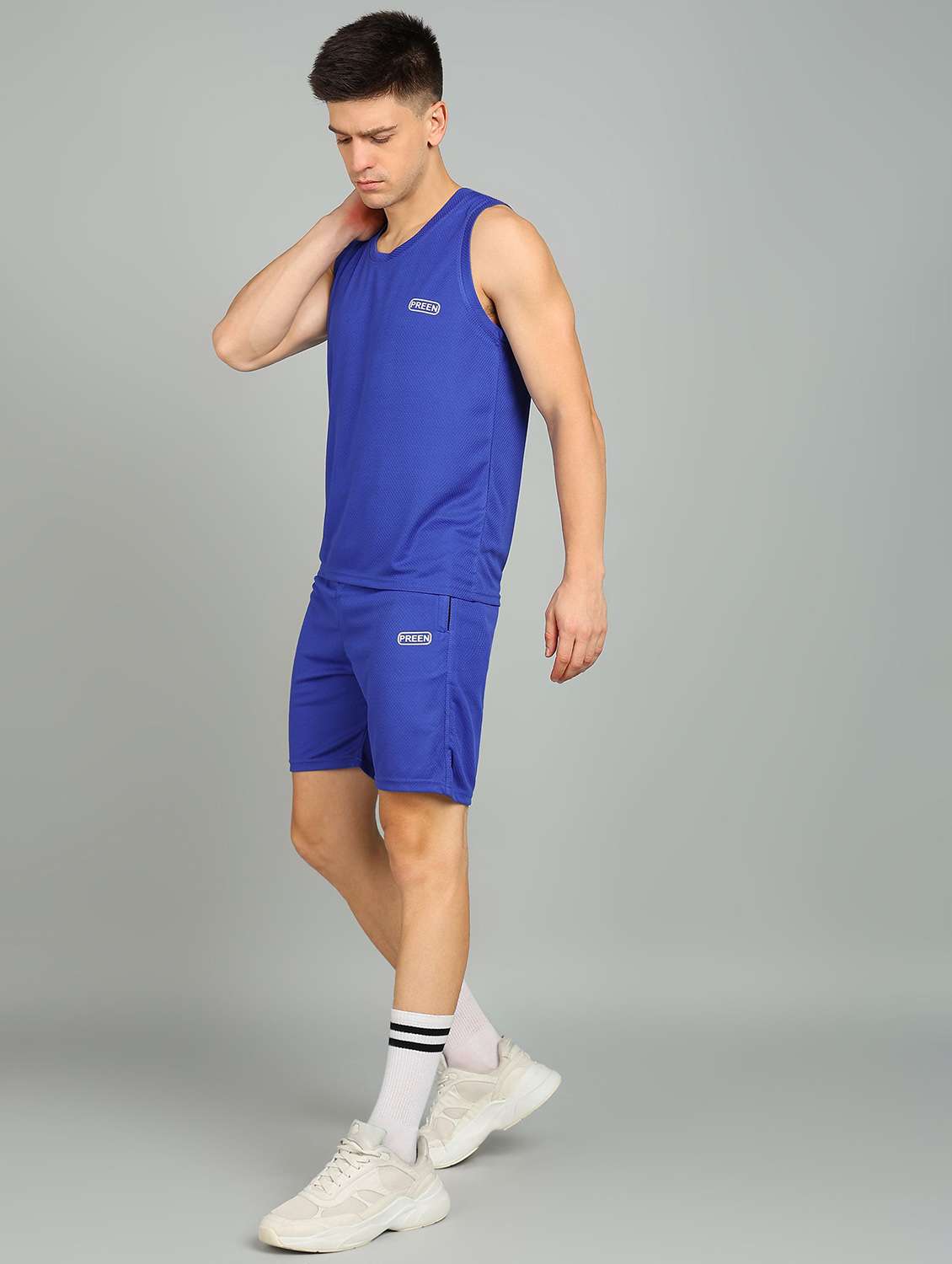 men solid sleeveless shorts & t-shirt co-ord set - 22224333 -  Standard Image - 1