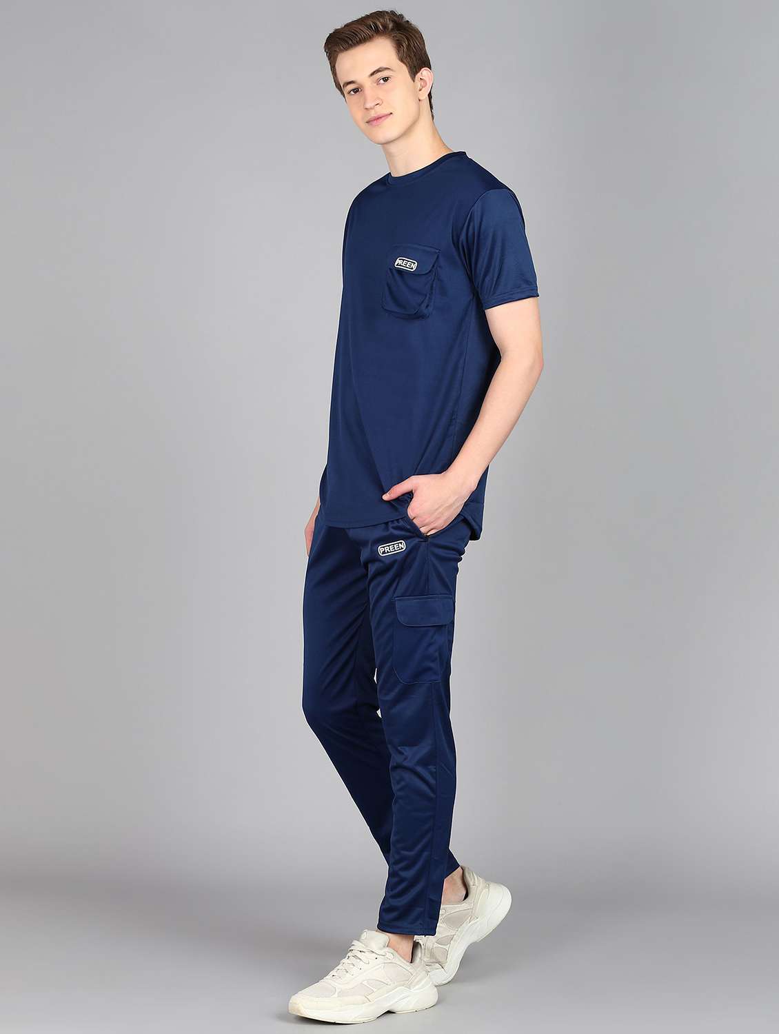 men solid short sleeve full length co-ord set - 22224338 -  Standard Image - 1