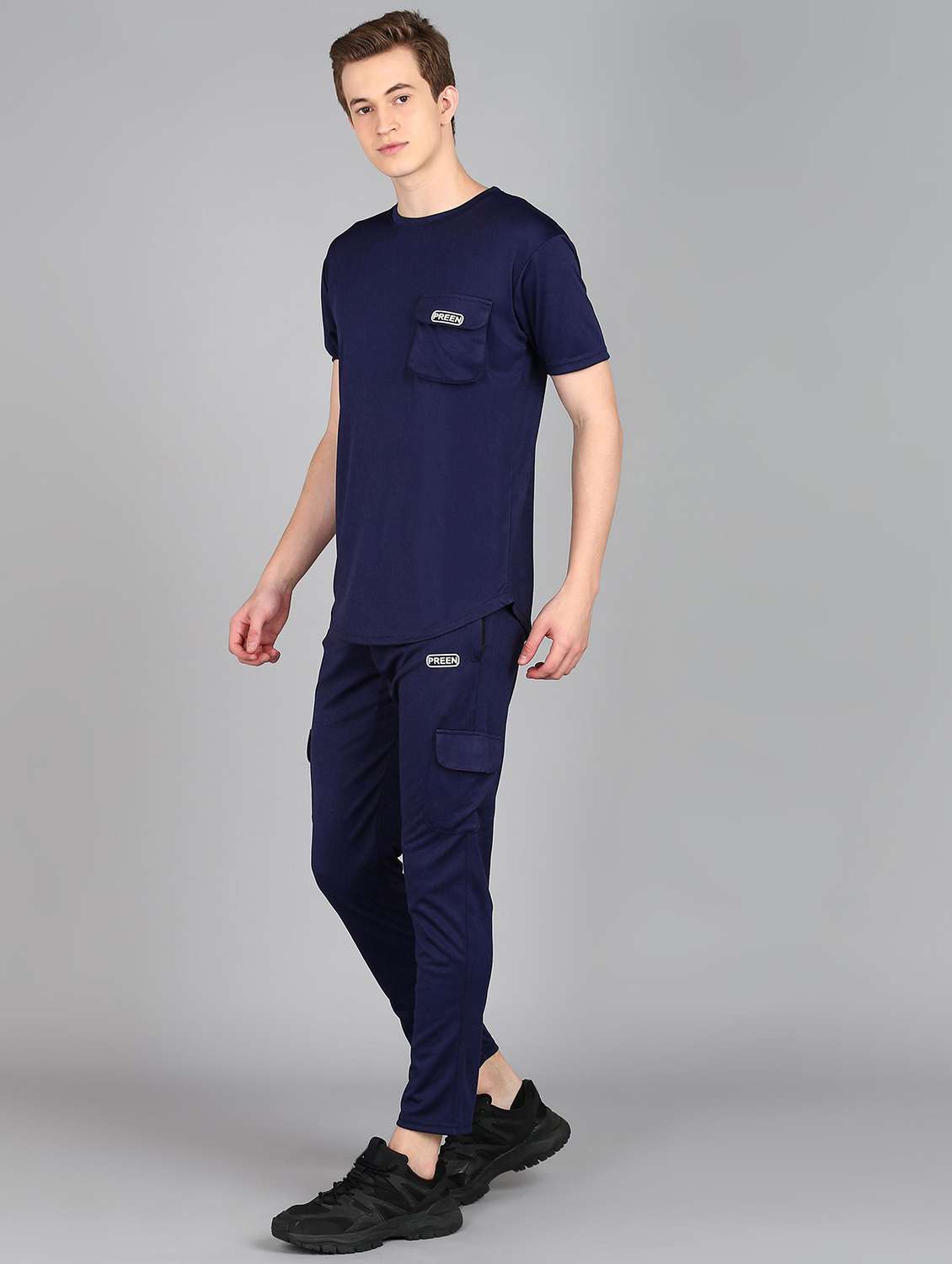 men solid short sleeve full length co-ord set - 22224342 -  Standard Image - 1