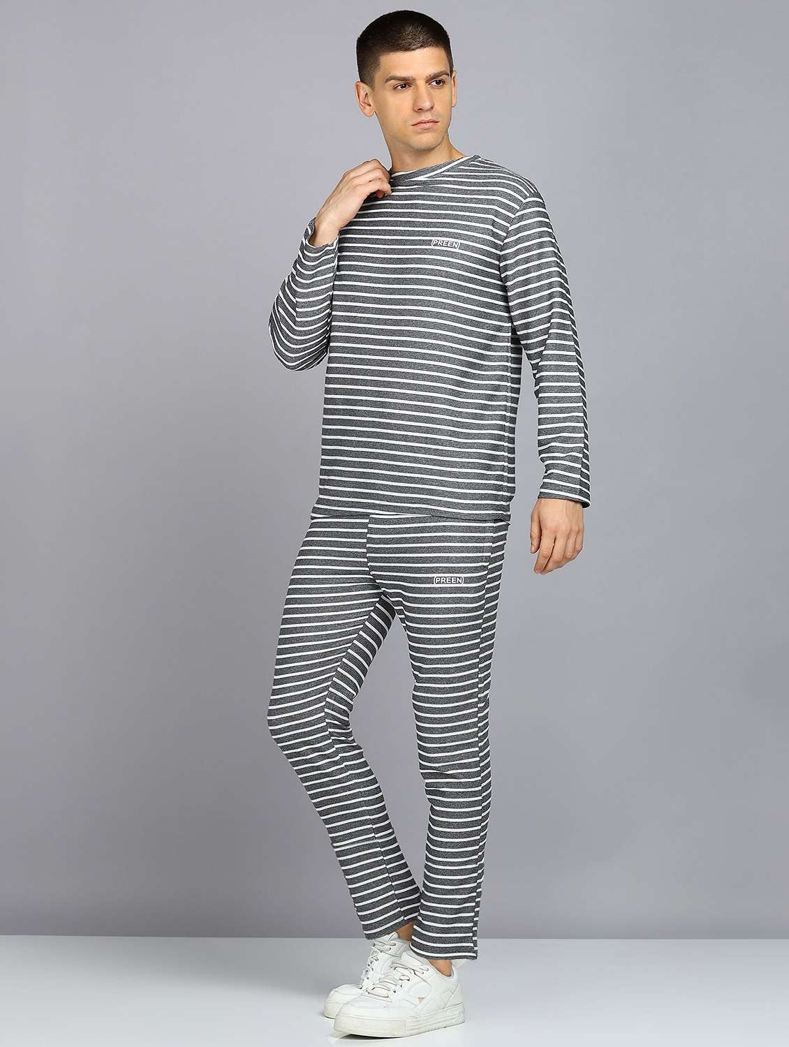 men striped full sleeve full length co-ord set - 22224343 -  Standard Image - 1