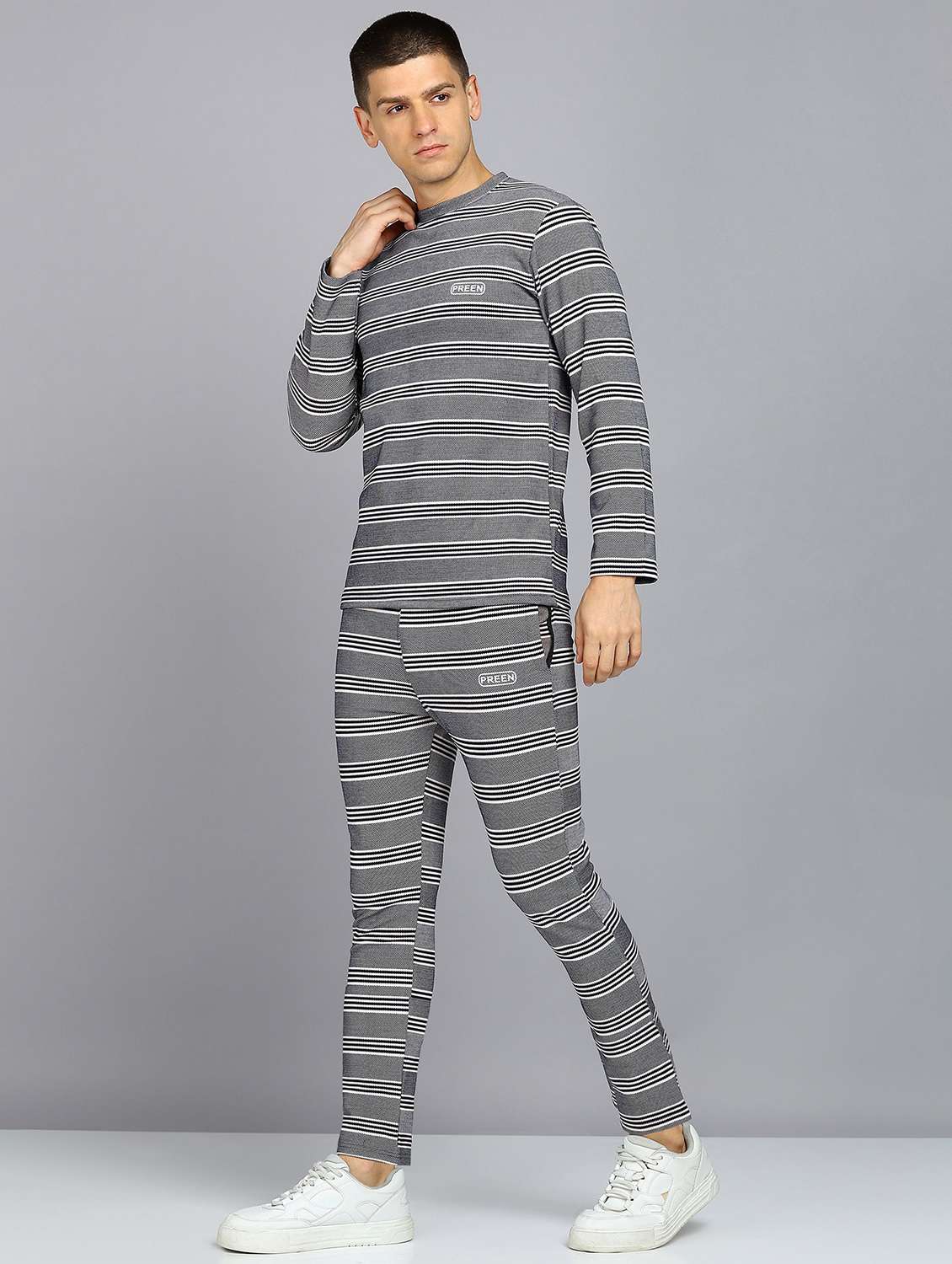 men striped full sleeve full length co-ord set - 22224344 -  Standard Image - 1