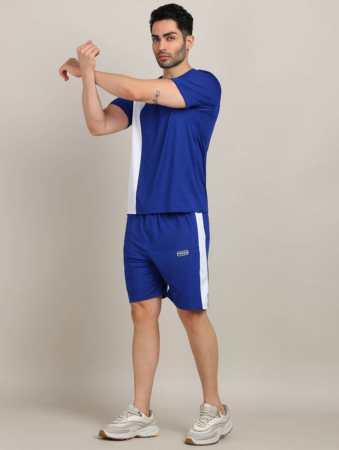 men color block shorts & t-shirt co-ord set - 22224352 -  Standard Image - 1