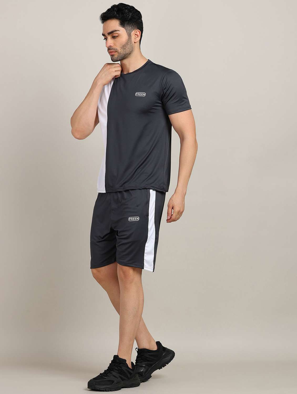 men color block shorts & t-shirt co-ord set - 22224354 -  Standard Image - 1