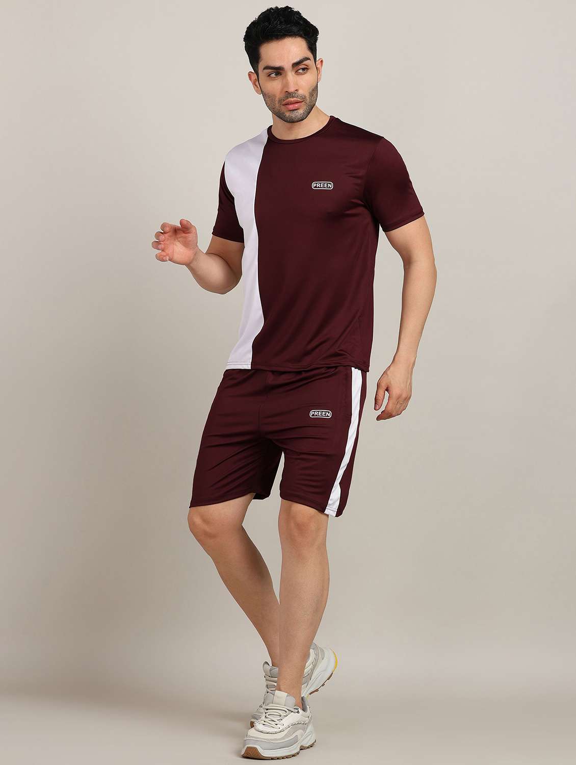 men color block shorts & t-shirt co-ord set - 22224355 -  Standard Image - 1