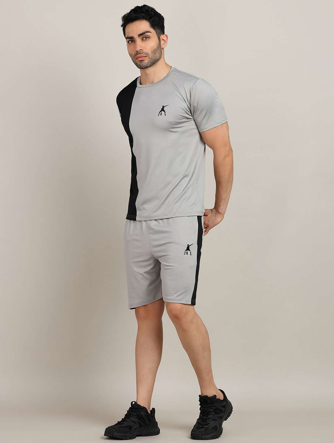 men color block shorts & t-shirt co-ord set - 22224356 -  Standard Image - 1