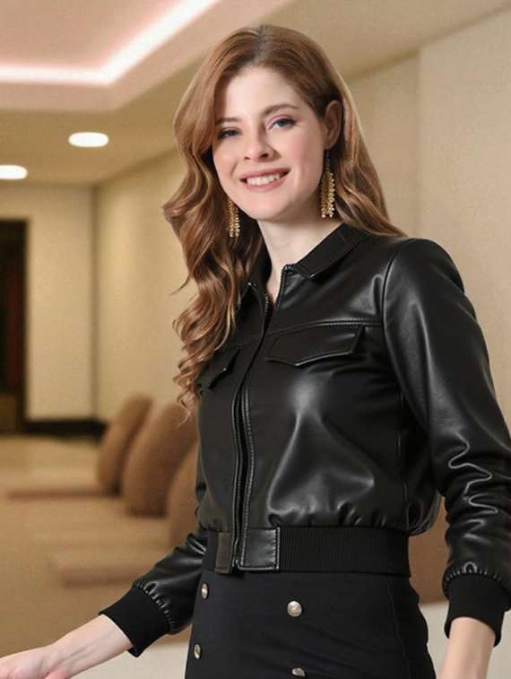 women black solid long sleeve leather jacket - 22224373 -  Standard Image - 1