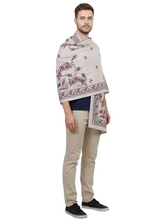 men solid with work pashmina shawl - 22224423 -  Standard Image - 1