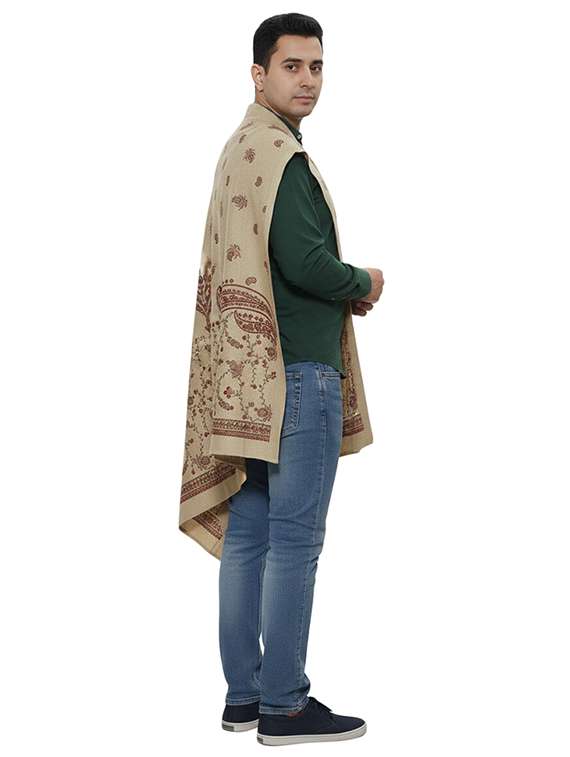 men solid with work pashmina shawl - 22224425 -  Standard Image - 1