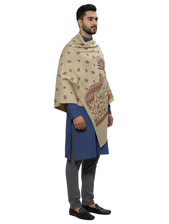 men solid with work pashmina shawl - 22224426 -  Standard Image - 1