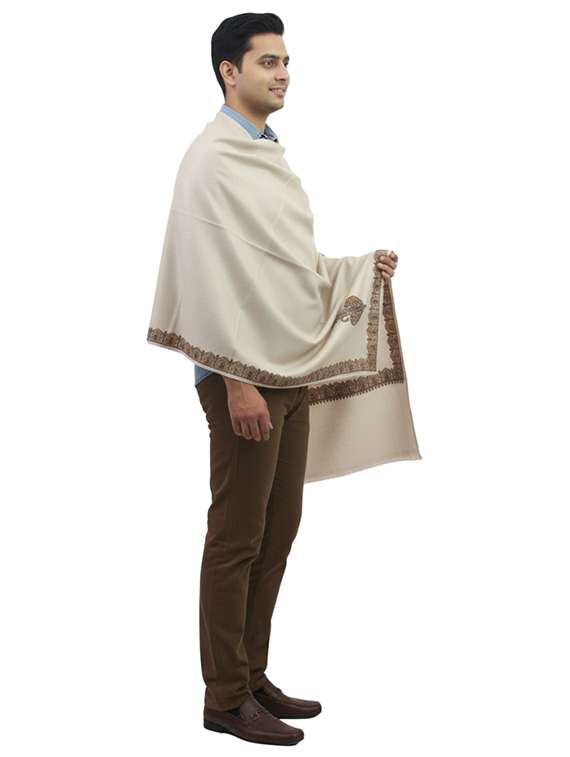 men solid with work pashmina shawl - 22224437 -  Standard Image - 1