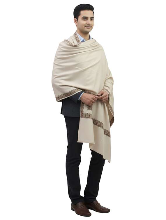 men solid with work pashmina shawl - 22224438 -  Standard Image - 1