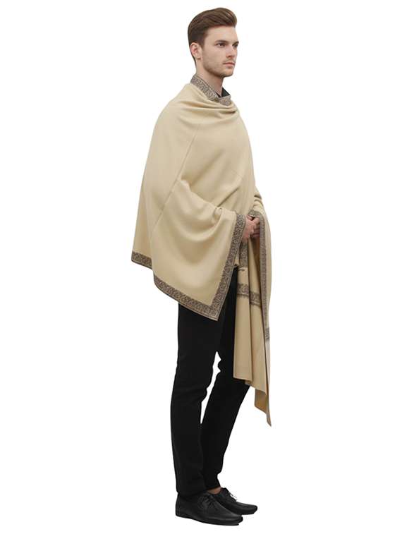 men solid with work pashmina shawl - 22224440 -  Standard Image - 1