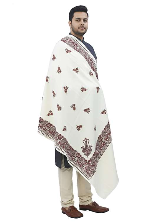 men solid with work pashmina shawl - 22224443 -  Standard Image - 1