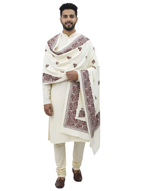 men solid with work pashmina shawl - 22224444 -  Standard Image - 1