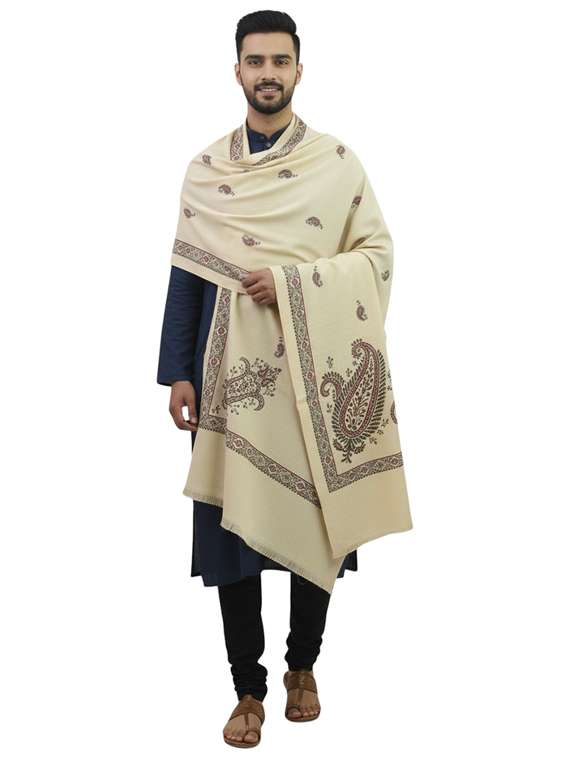 men solid with work pashmina shawl - 22224454 -  Standard Image - 1
