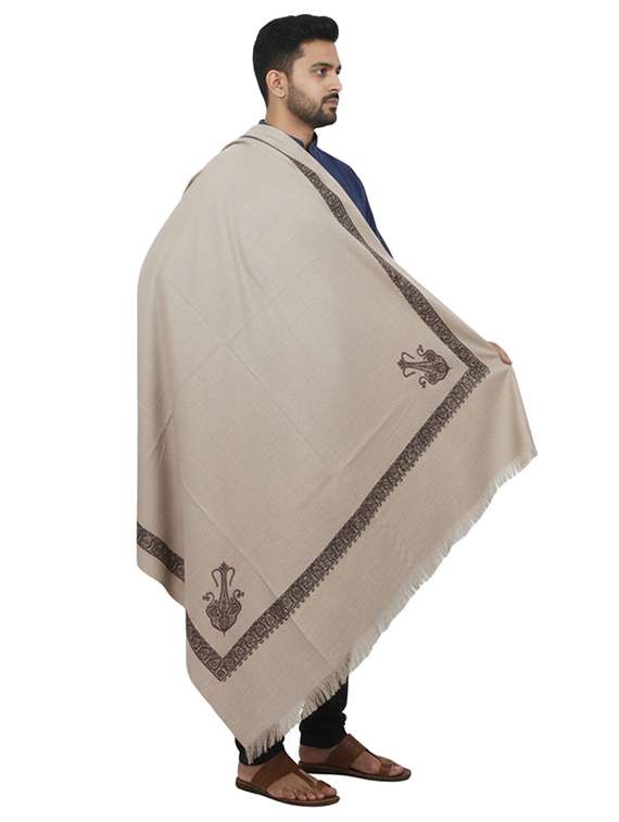 men solid with work pashmina shawl - 22224464 -  Standard Image - 1
