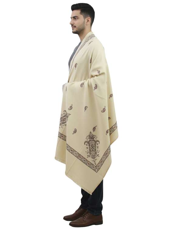 men solid with work pashmina shawl - 22224468 -  Standard Image - 1