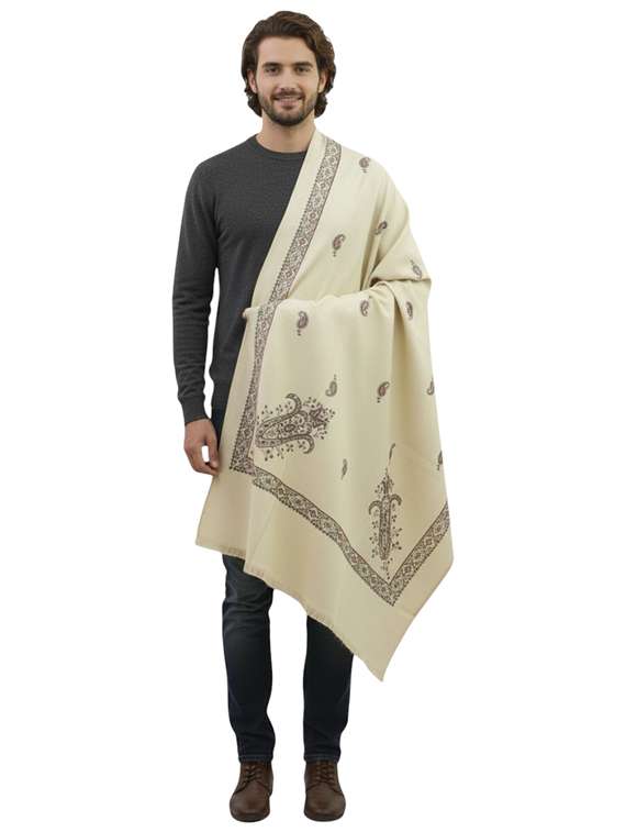 men solid with work pashmina shawl - 22224469 -  Standard Image - 1