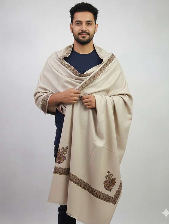 men solid with work pashmina shawl - 22224500 -  Standard Image - 1