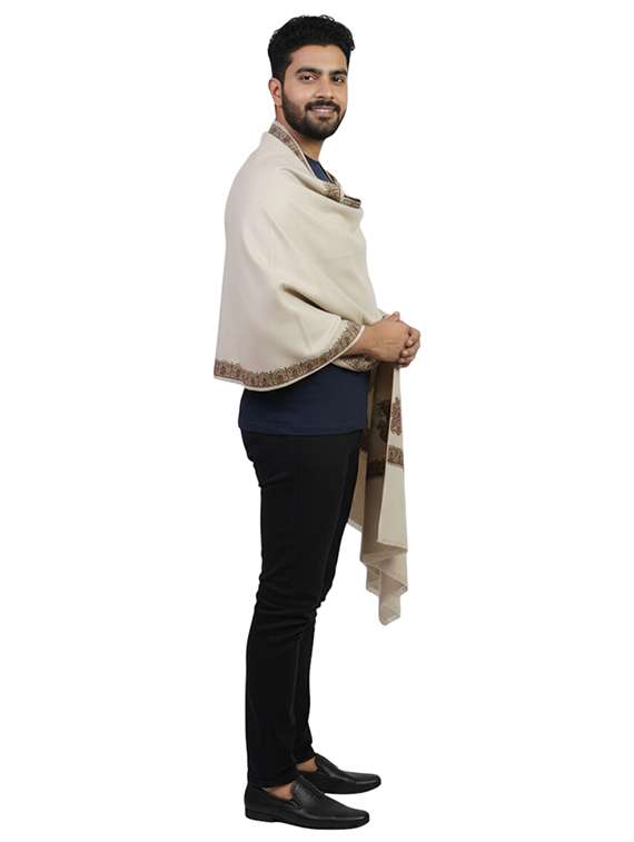 men solid with work pashmina shawl - 22224501 -  Standard Image - 1