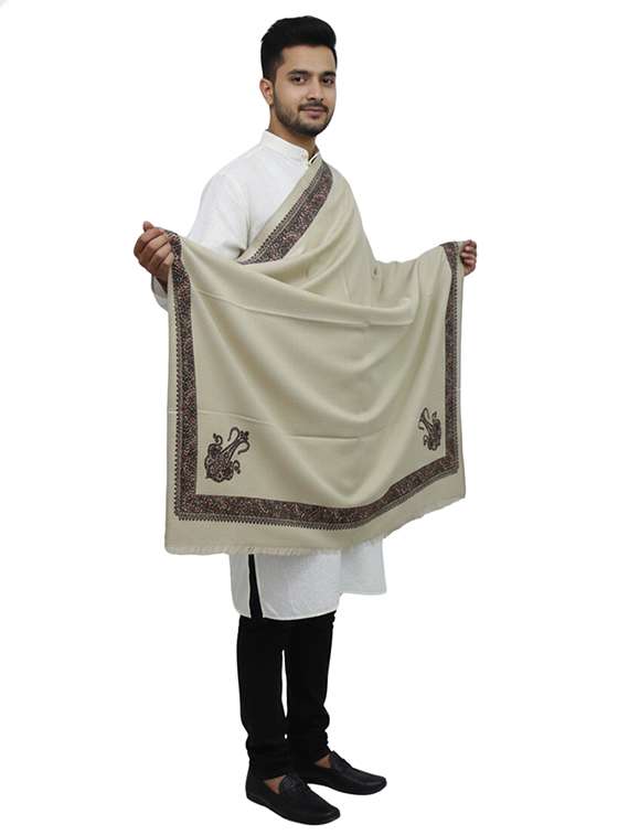 men solid with work pashmina shawl - 22224506 -  Standard Image - 1