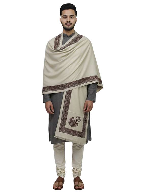 men solid with work pashmina shawl - 22224507 -  Standard Image - 1