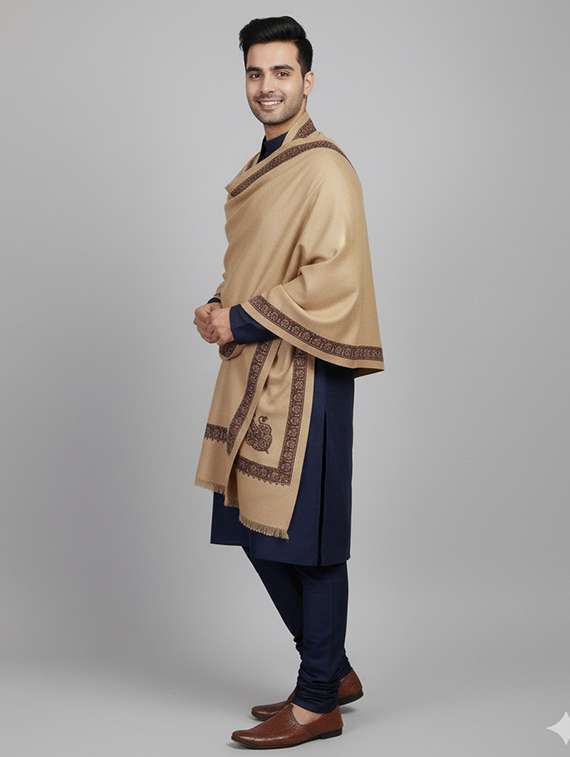 men solid with work pashmina shawl - 22224514 -  Standard Image - 1