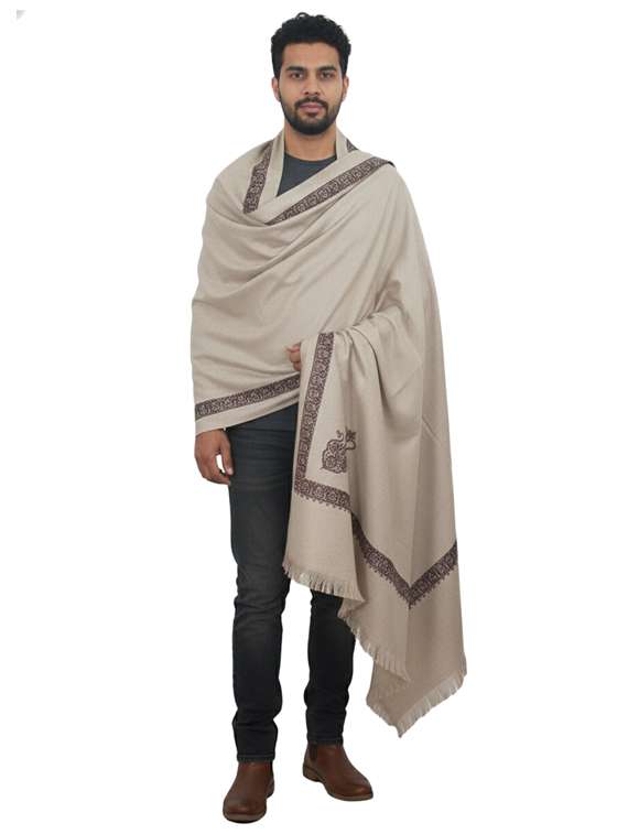 men solid with work pashmina shawl - 22224516 -  Standard Image - 1