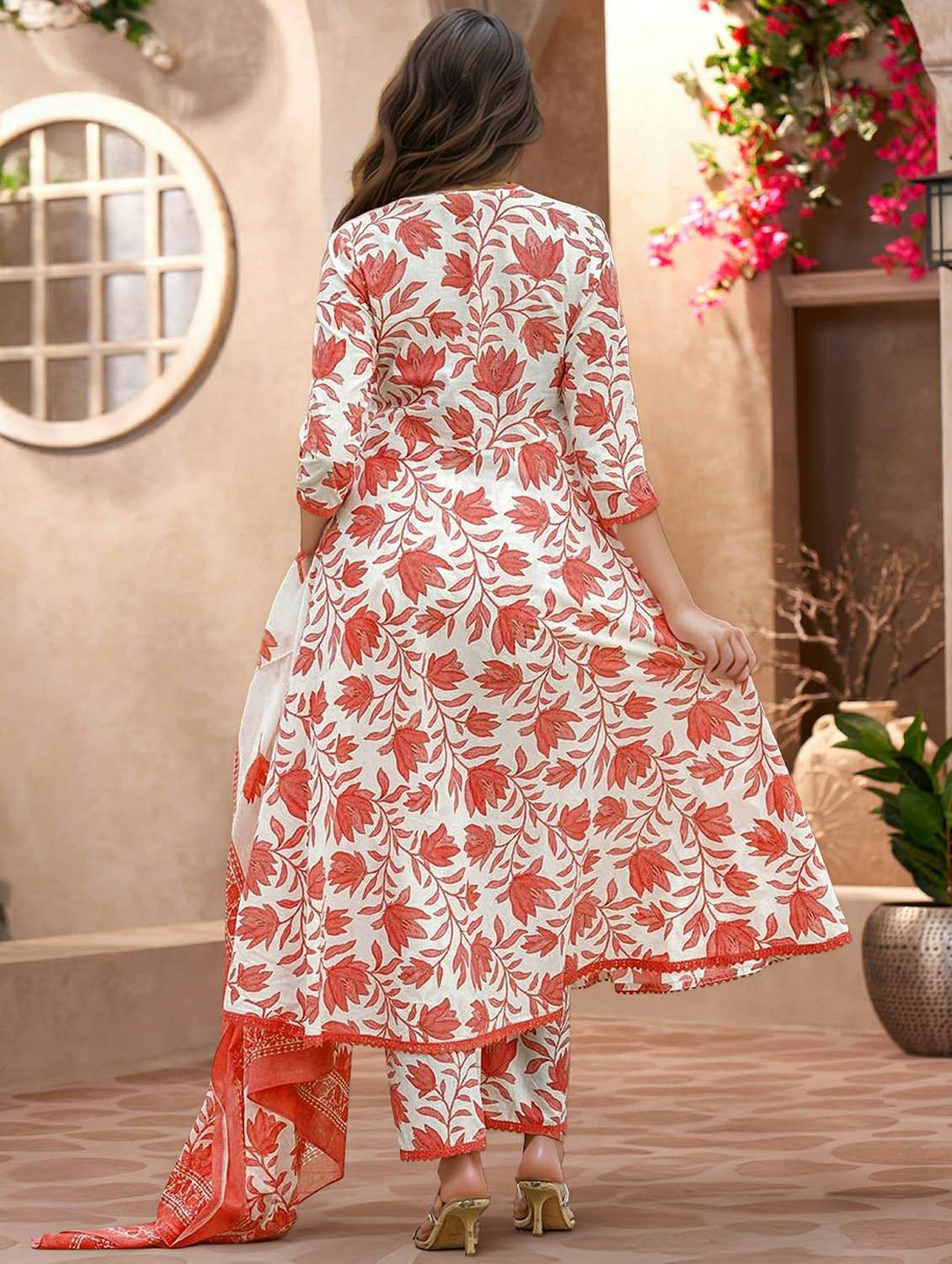 women floral three quarter sleeve kurta pant with dupatta set - 22224538 -  Standard Image - 4