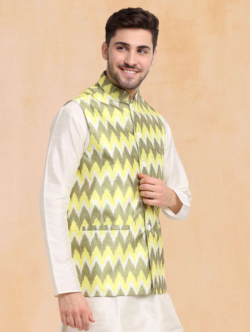 men printed mandarin neck regular fit nehru jacket - 22224543 -  Standard Image - 1