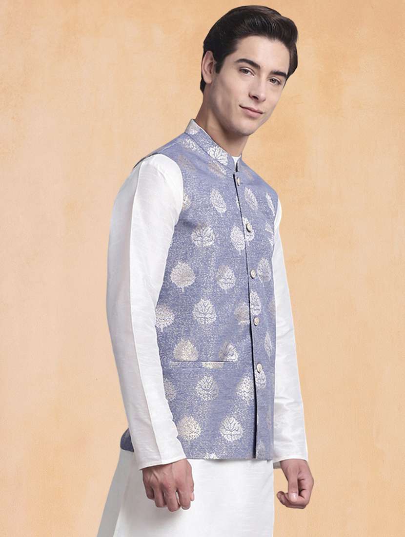men self design mandarin neck regular fit nehru jacket - 22224544 -  Standard Image - 1