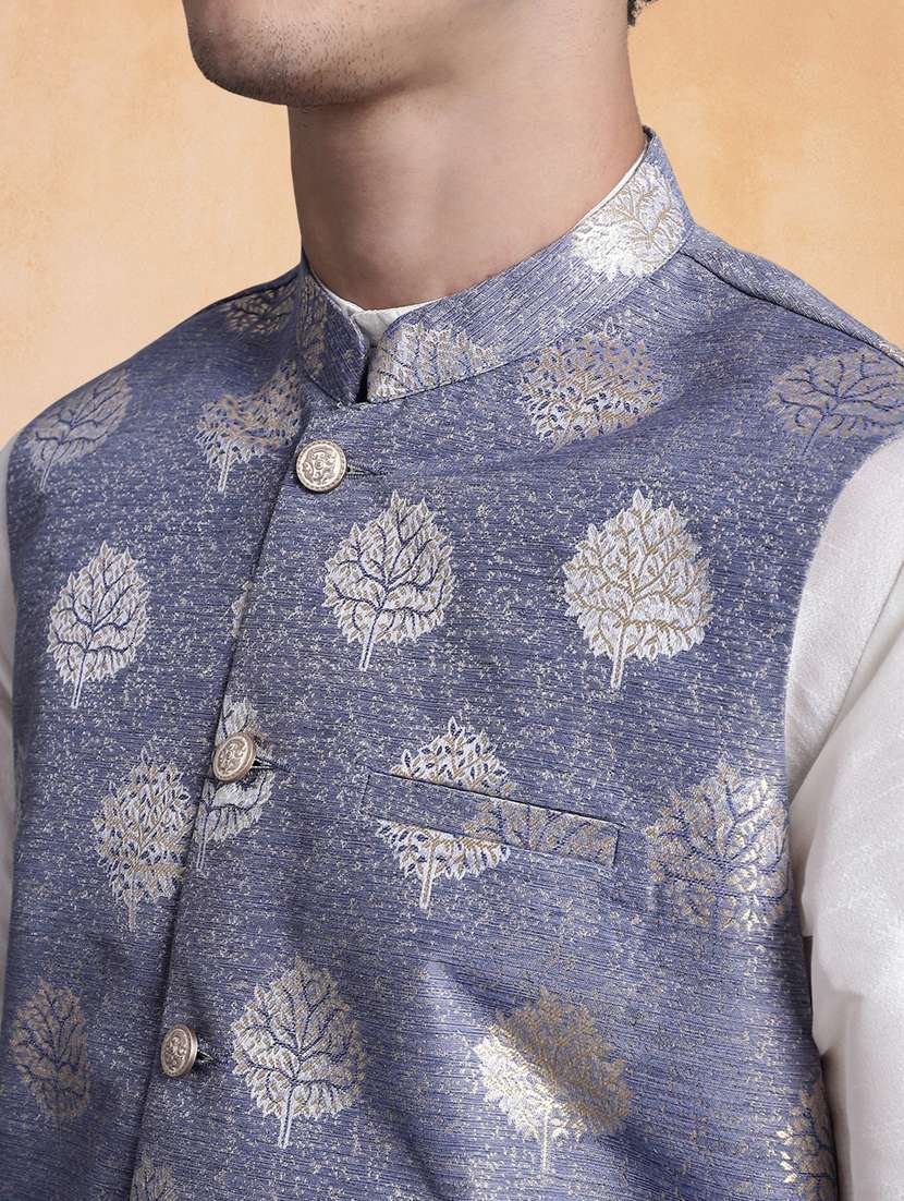 men self design mandarin neck regular fit nehru jacket - 22224544 -  Standard Image - 4