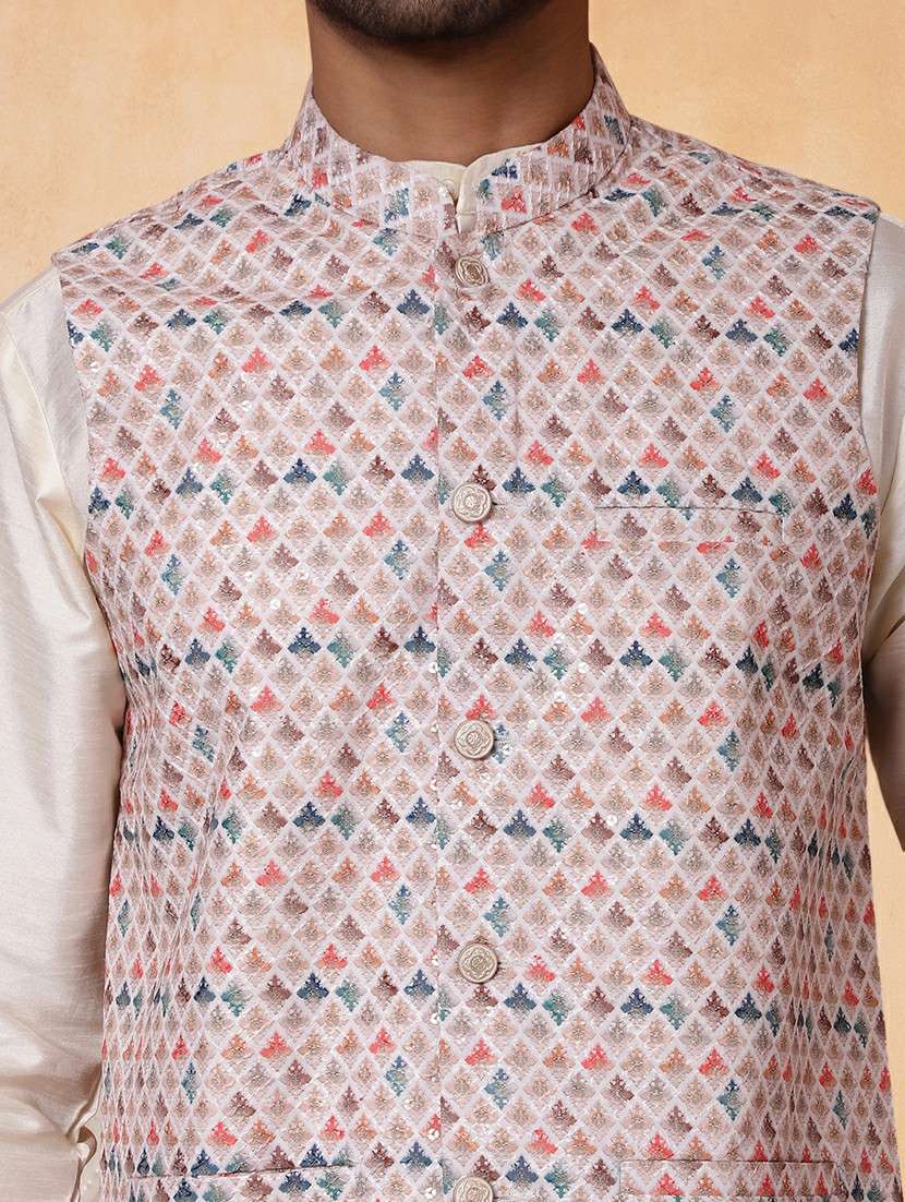 men printed mandarin neck regular fit nehru jacket - 22224550 -  Standard Image - 4