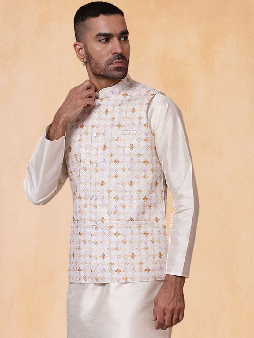 men printed mandarin neck regular fit nehru jacket - 22224551 -  Standard Image - 1