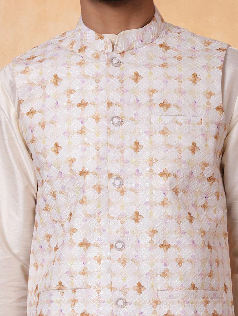 men printed mandarin neck regular fit nehru jacket - 22224551 -  Standard Image - 4