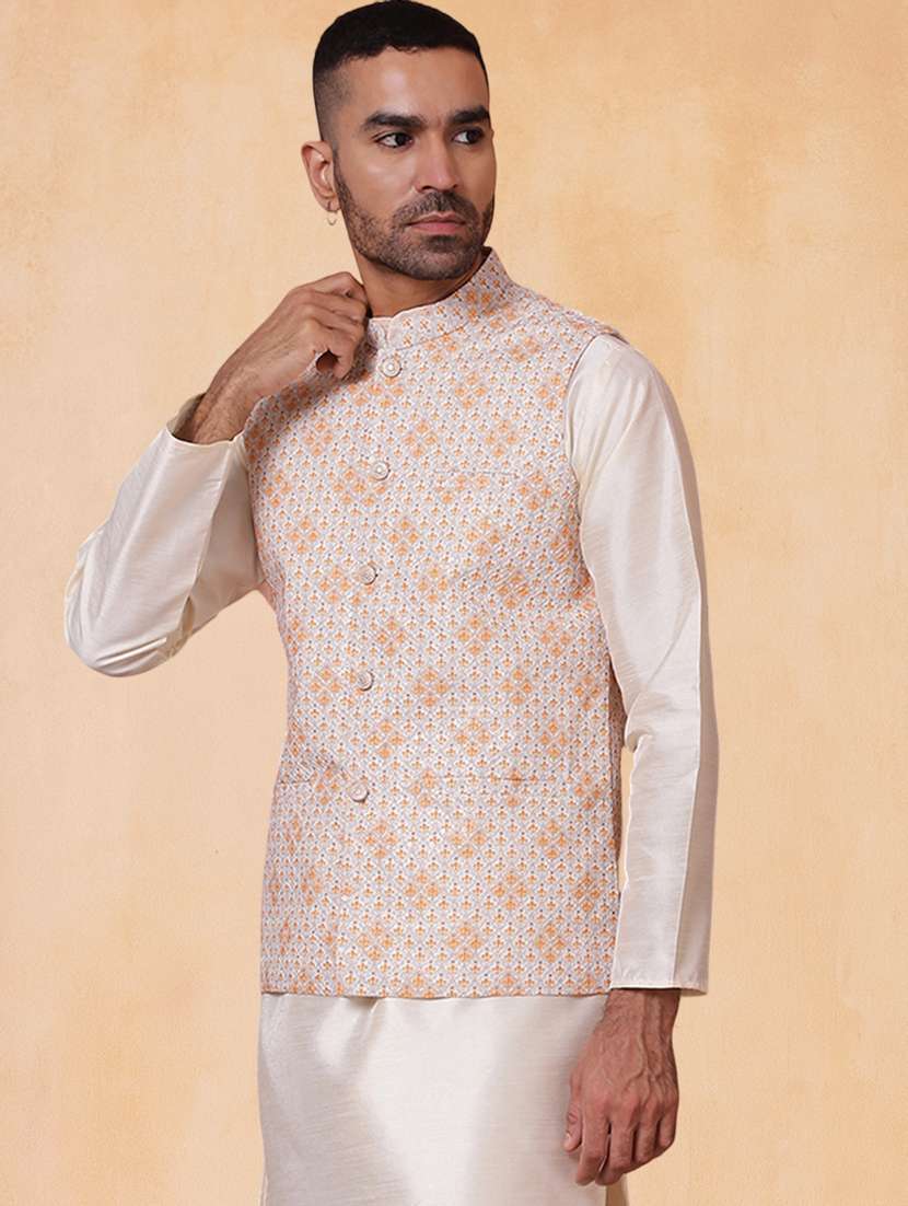 men printed mandarin neck regular fit nehru jacket - 22224552 -  Standard Image - 1
