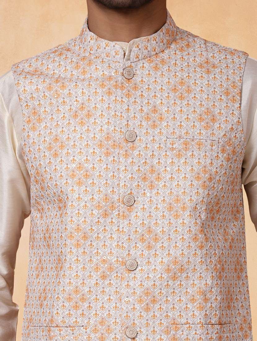 men printed mandarin neck regular fit nehru jacket - 22224552 -  Standard Image - 4