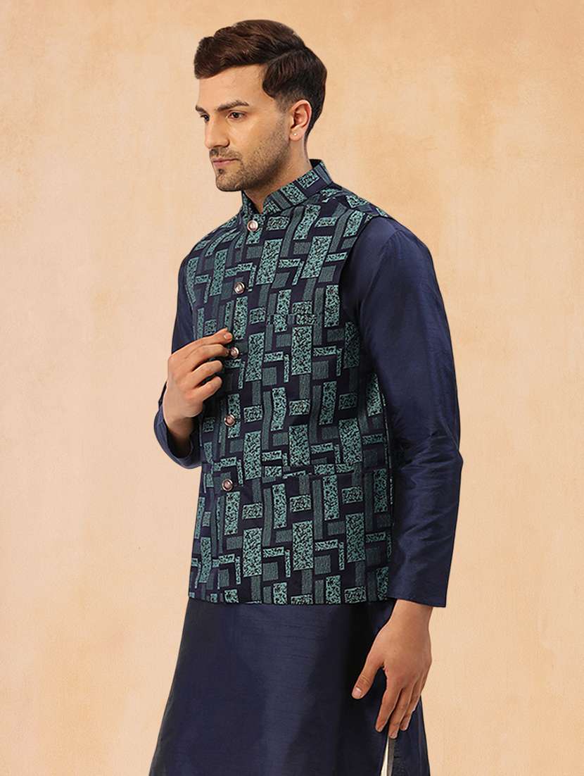 men self design mandarin neck regular fit nehru jacket - 22224565 -  Standard Image - 1