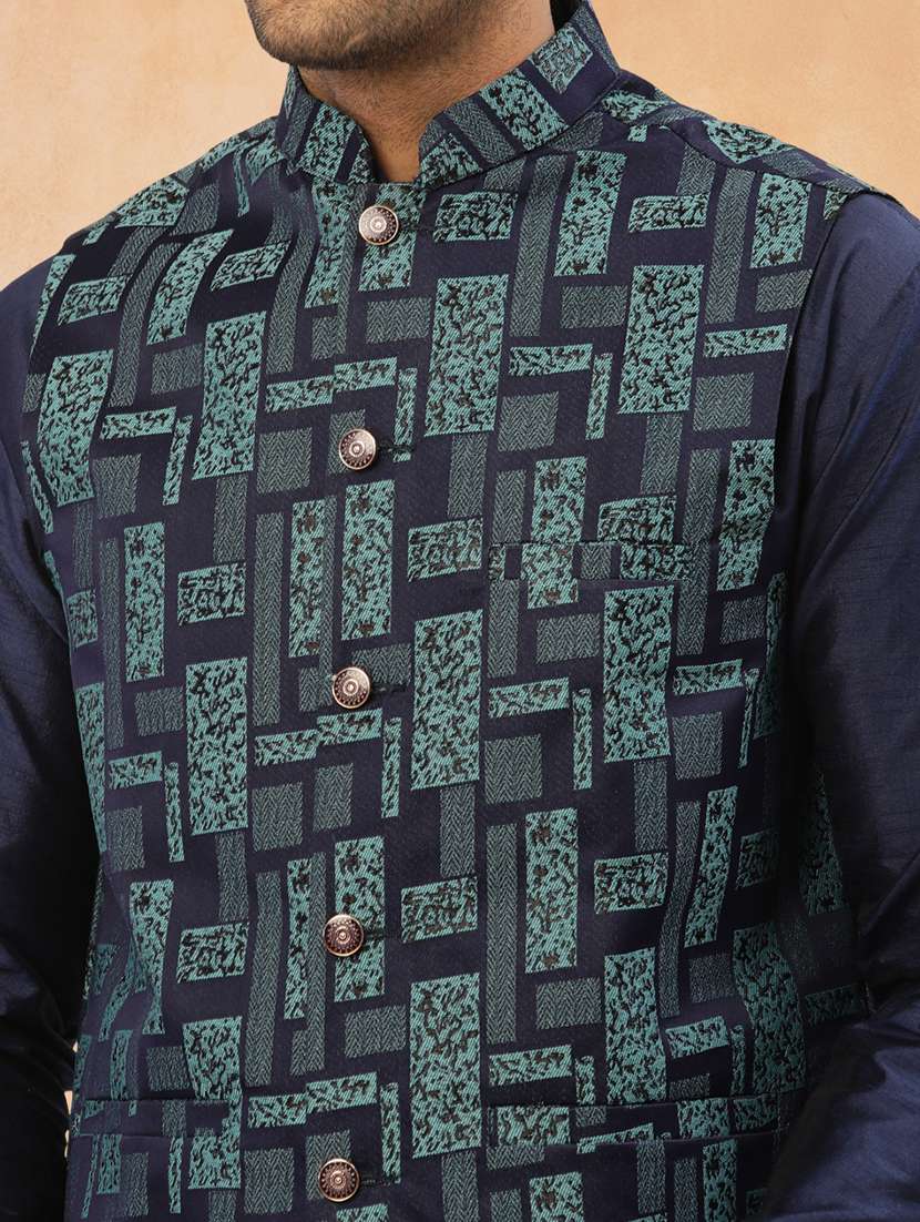 men self design mandarin neck regular fit nehru jacket - 22224565 -  Standard Image - 4