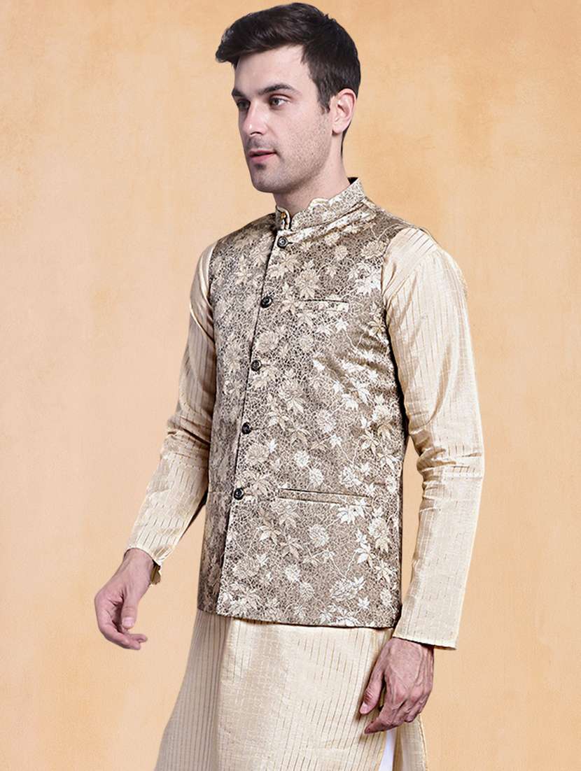 men self design mandarin neck regular fit nehru jacket - 22224567 -  Standard Image - 1