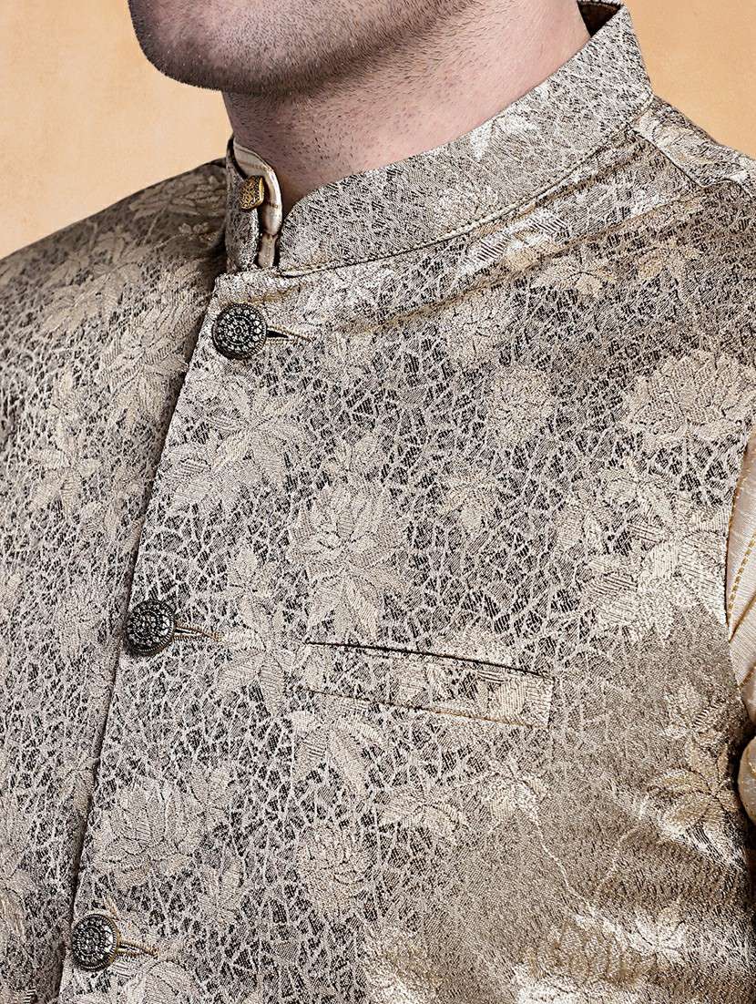 men self design mandarin neck regular fit nehru jacket - 22224567 -  Standard Image - 4