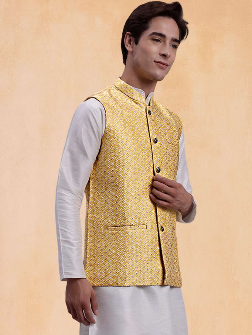 men self design mandarin neck regular fit nehru jacket - 22224570 -  Standard Image - 1