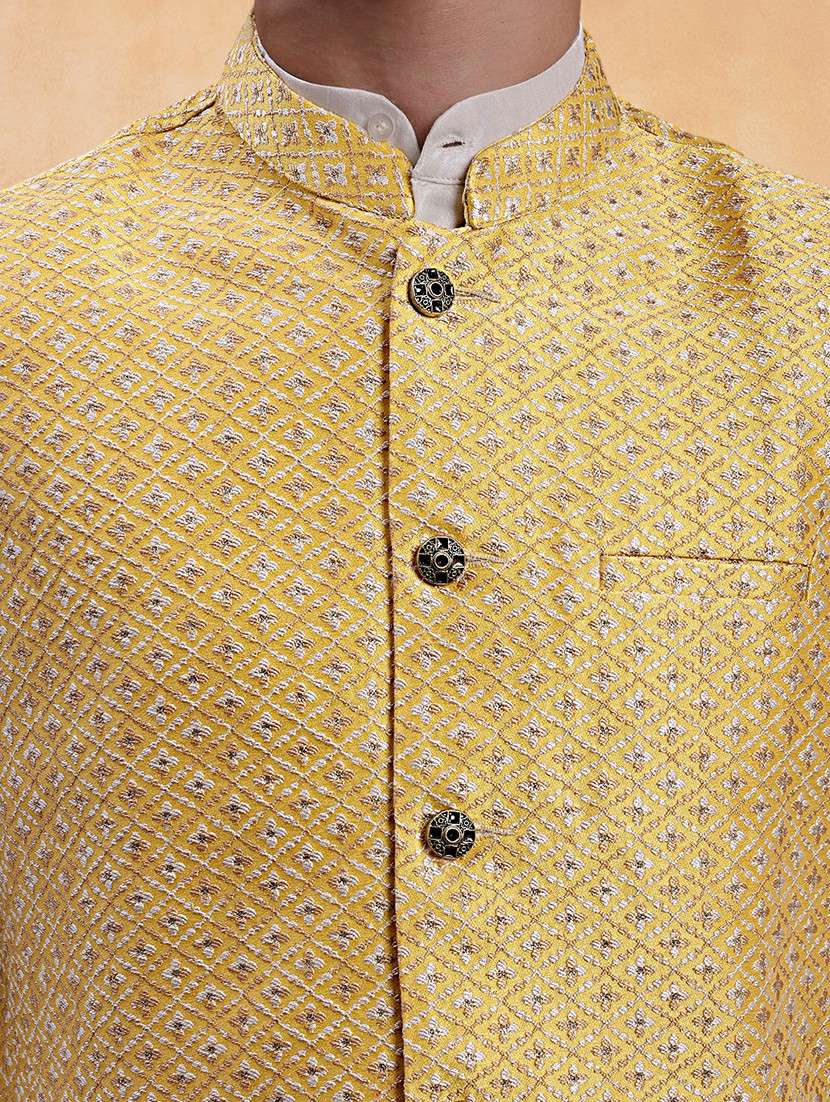 men self design mandarin neck regular fit nehru jacket - 22224570 -  Standard Image - 4