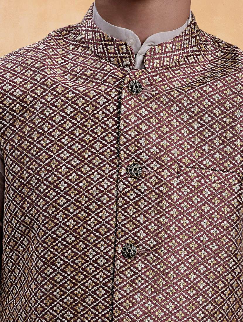 men self design mandarin neck regular fit nehru jacket - 22224571 -  Standard Image - 4