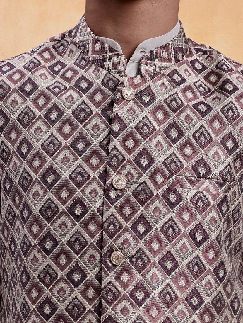 men self design mandarin neck regular fit nehru jacket - 22224572 -  Standard Image - 4