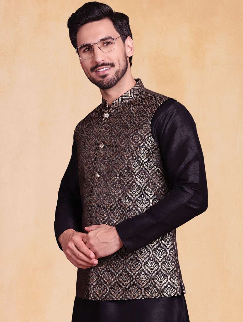 men self design mandarin neck regular fit nehru jacket - 22224575 -  Standard Image - 1